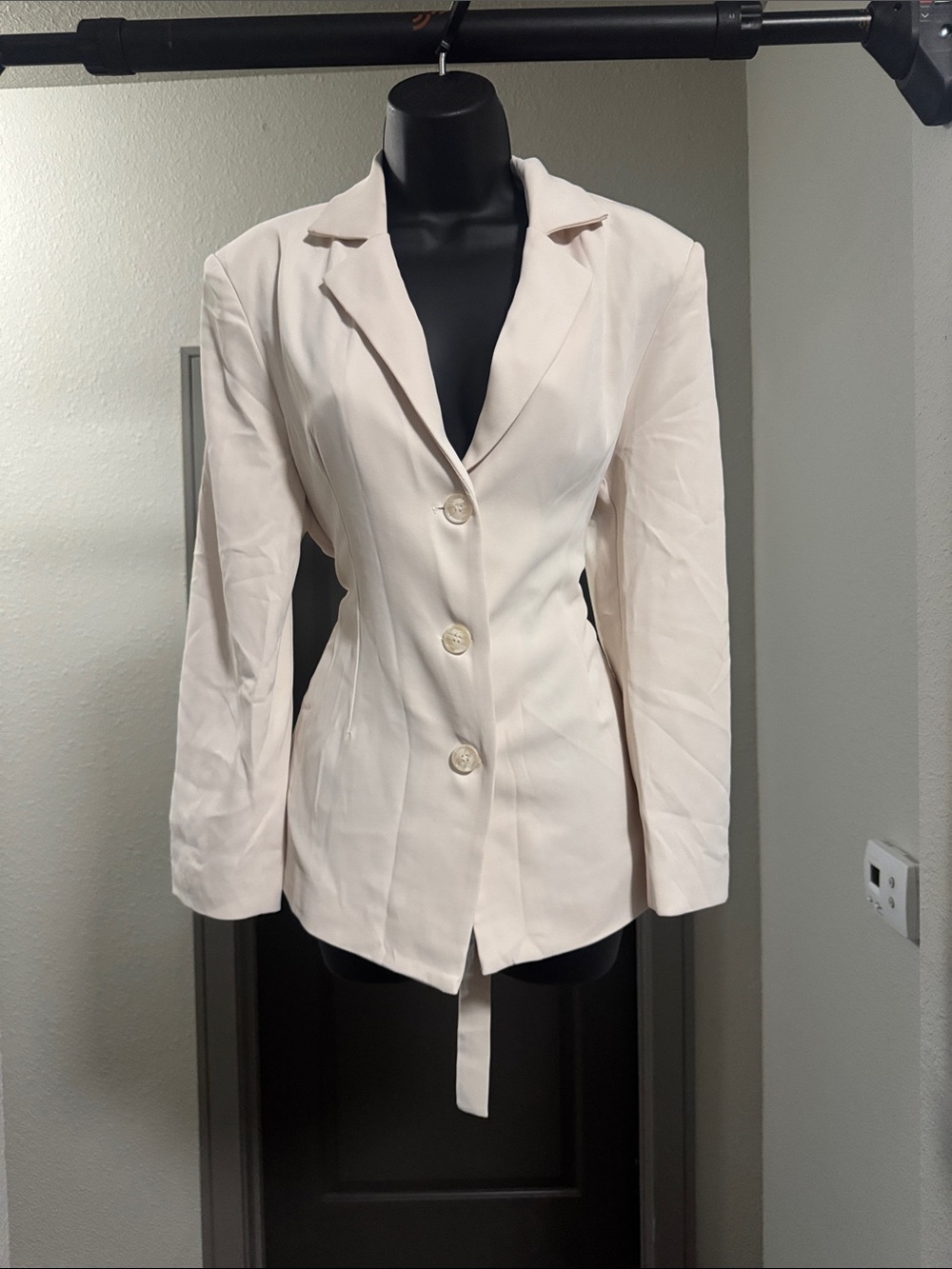 Miss Lola Cream Tailored Three-Button Blazer